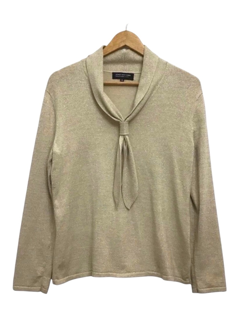 JONES NewY collection Petite top bow tie detailed knit sweater beige gold large